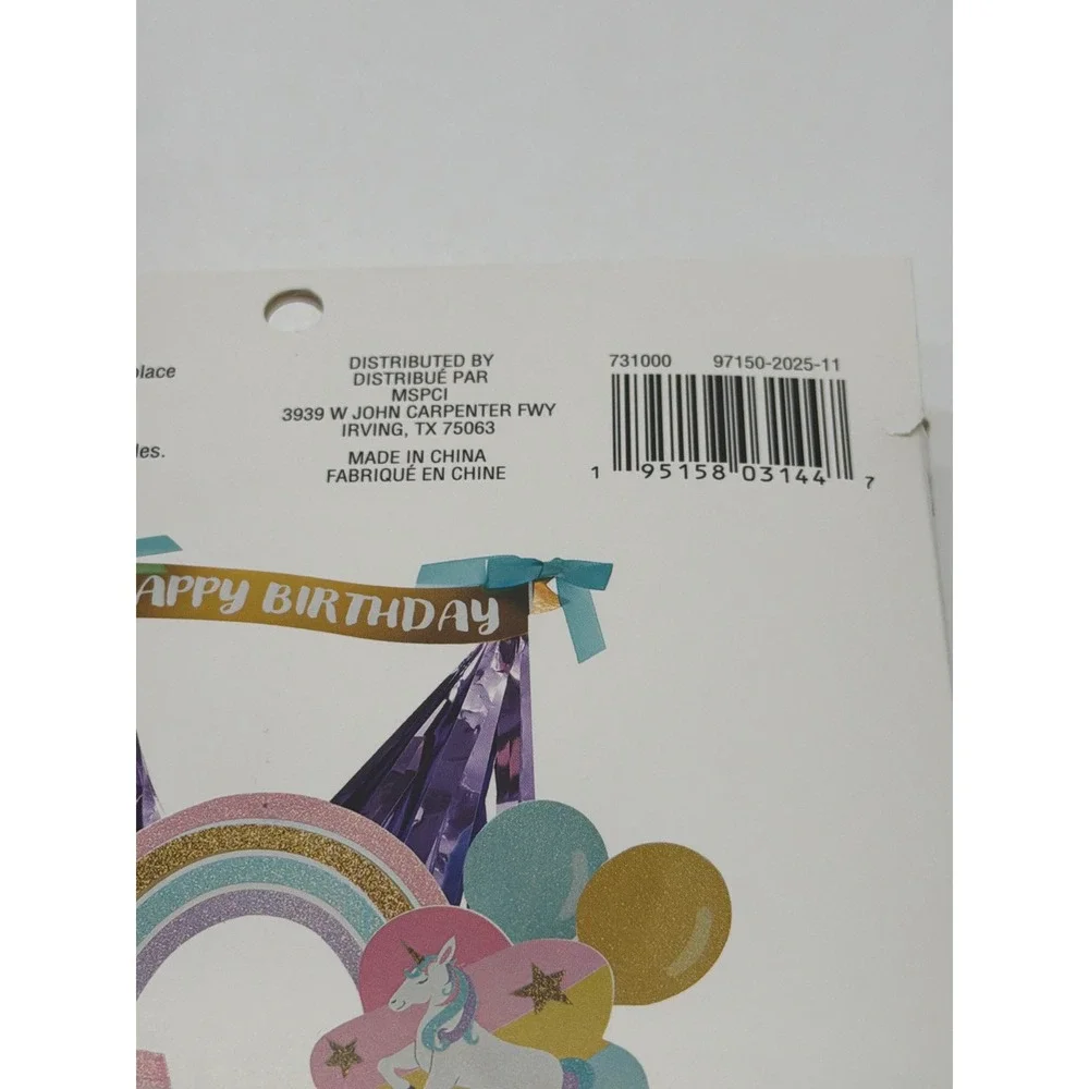 Makery Unicorn Rainbow Cake Topper Set 15pc Happy Birthday Party Decor Glitter